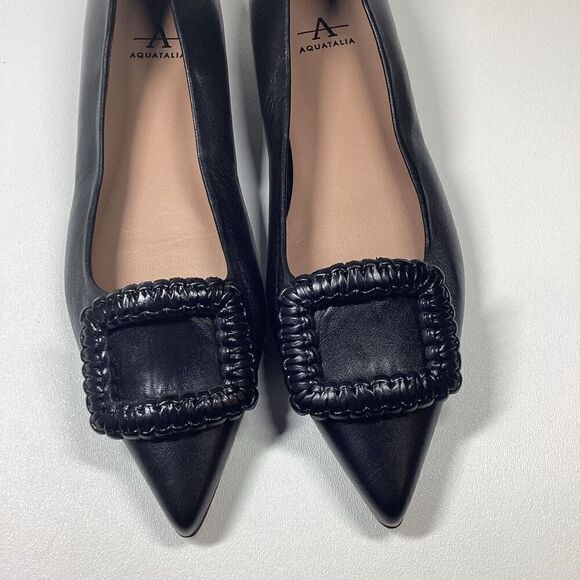 Aquatalia‎ Adorned Black Woven Leather Square Toe Flats Women’s Size 7 - Picture 5 of 16